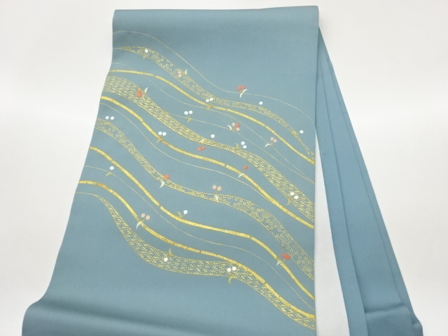  塩瀬金駒刺繍曲線に実模様名古屋帯